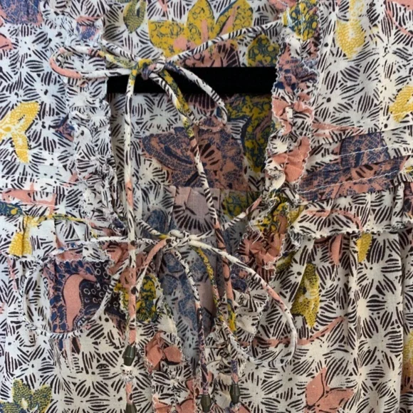 Ulla Johnson Remy Puff Sleeve Floral Blouse Womens 8 Cotton Blend Ivory Boho - Picture 8 of 16